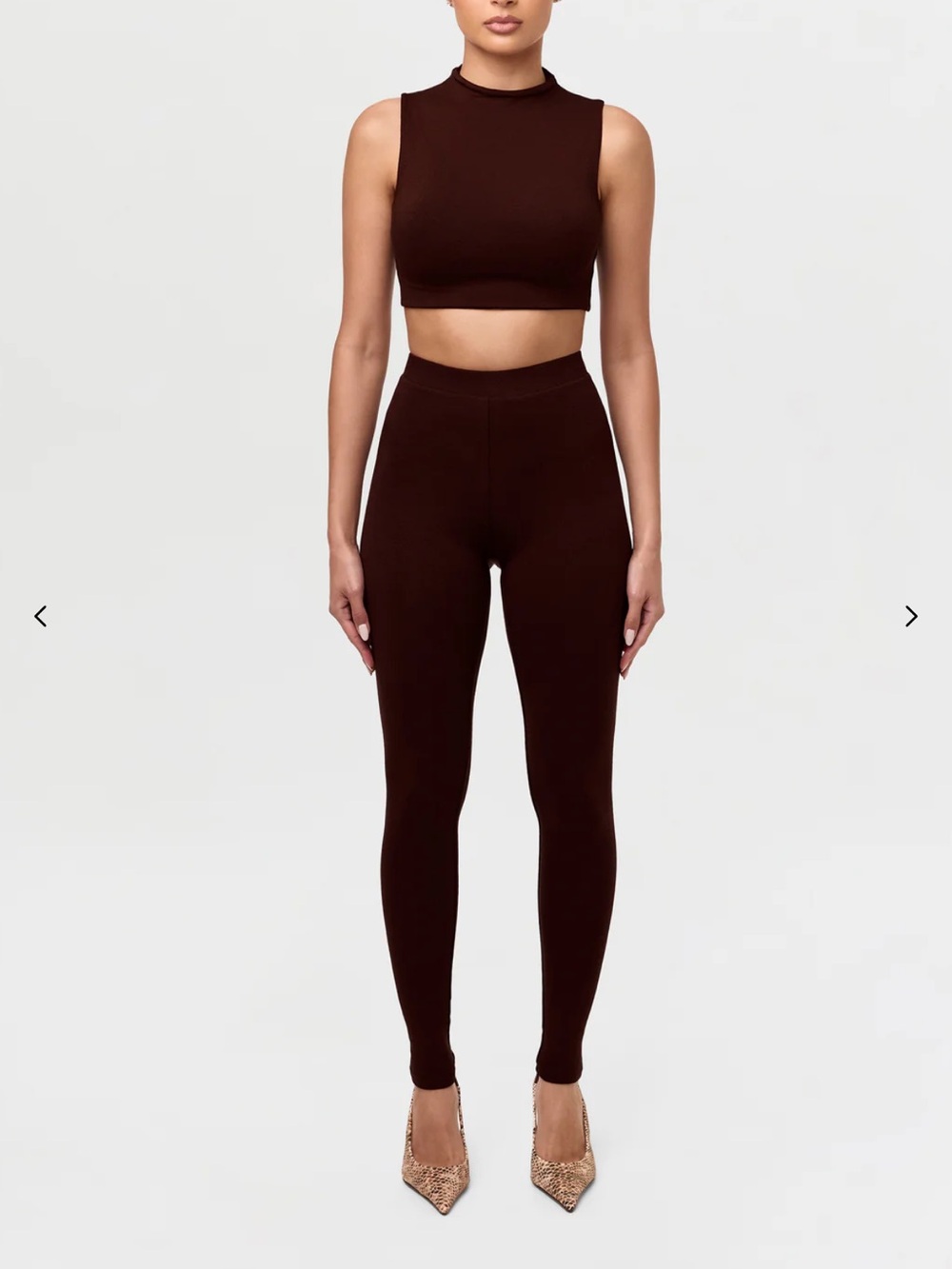 naked wardrobe Dark Brown High-Rise Leggings and long sleeve bodysuit